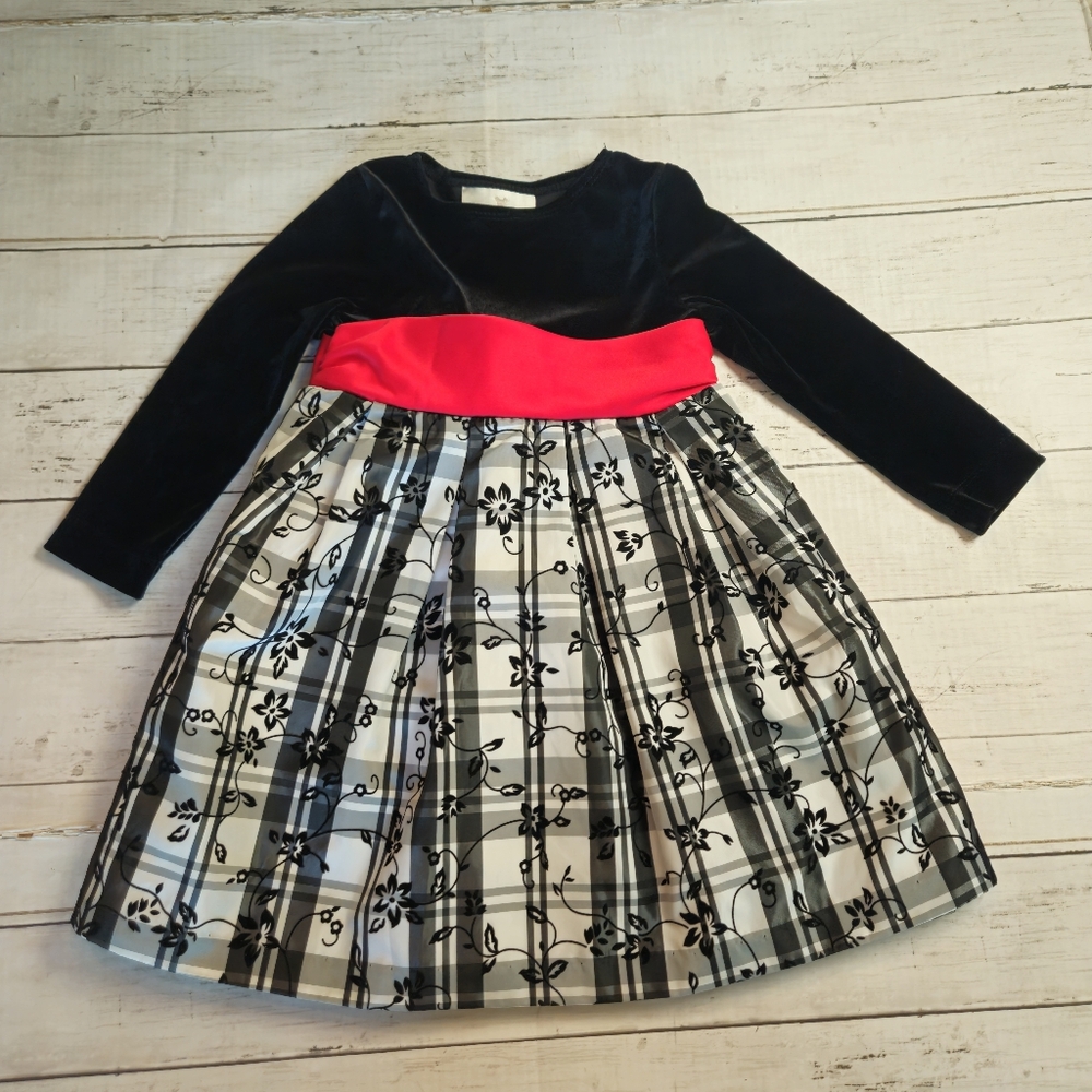 Rare Editions Christmas Holiday Dress 3T Velvet Black Red White
